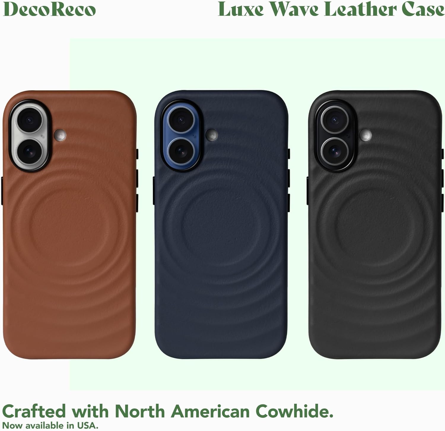 Luxe Wave Leather Case for iPhone 17 | Premium North American Cowhide with Ripple Pattern | Compatible with Magsafe & Camera Control - Black
