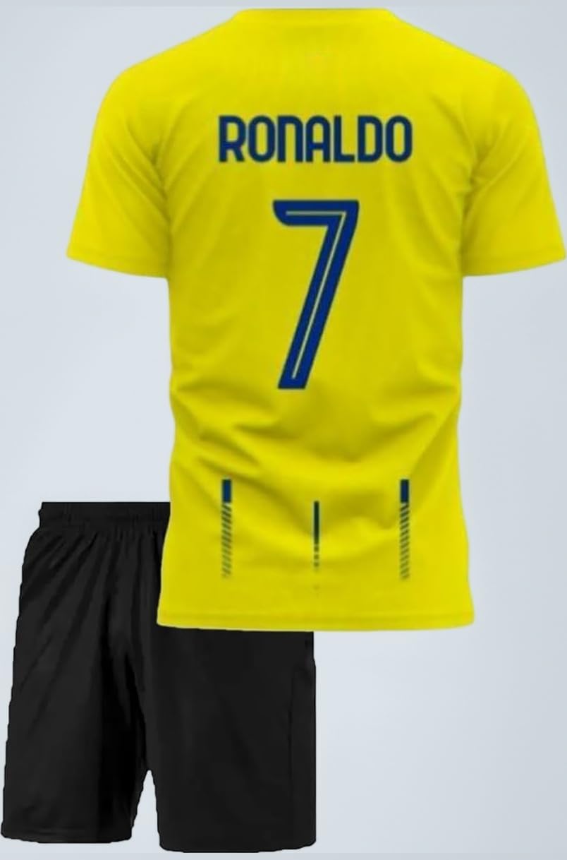 Ronaldo 7 Football Jersey with Black Shorts(Kid's, Boy's& Men)