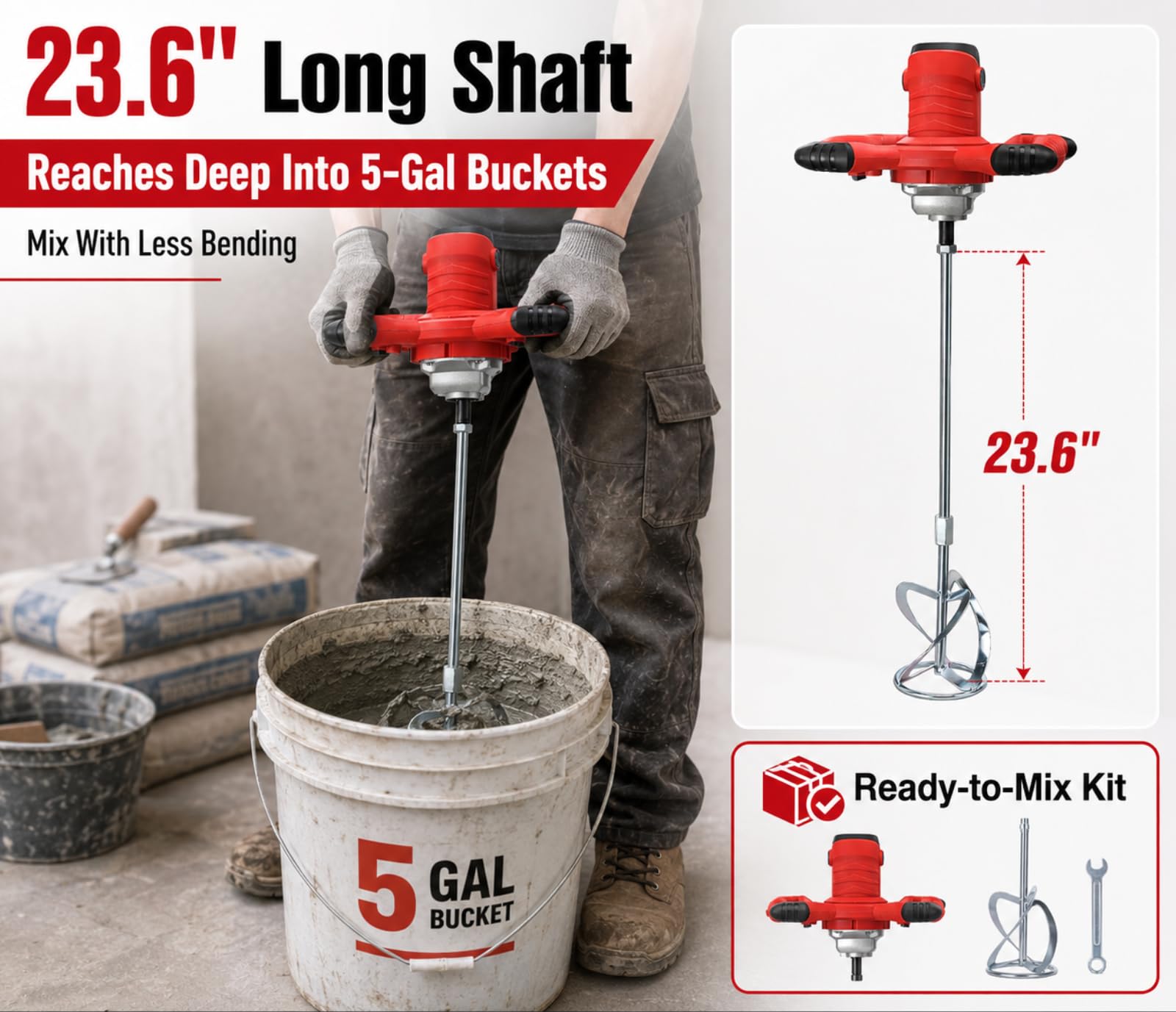 2100W Handheld Cement Mixer - Powerful Concrete Mixer -6
