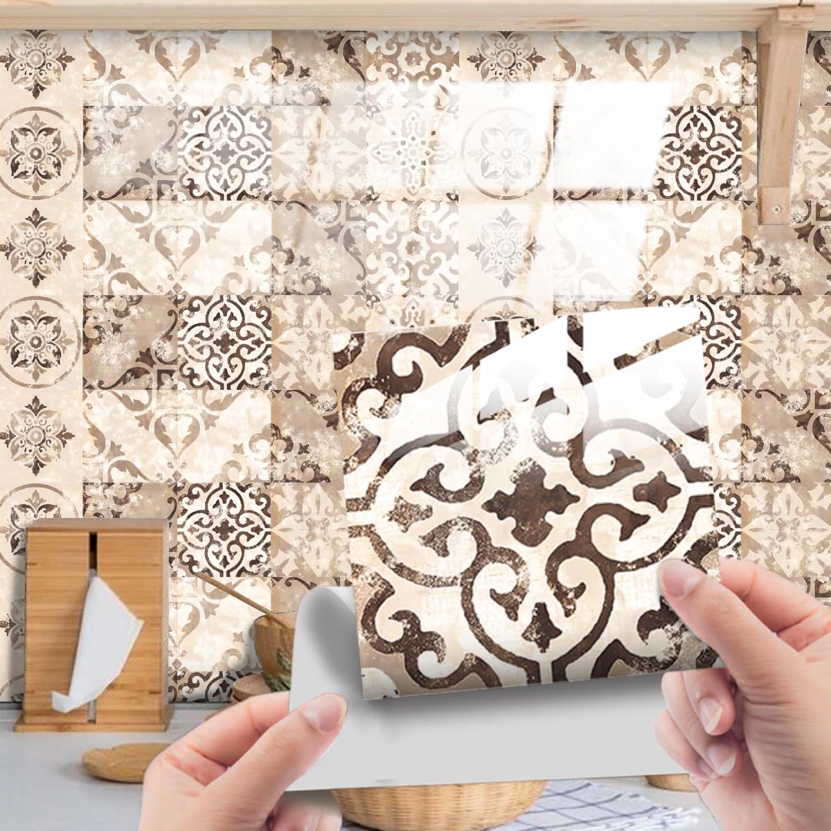 HORIWE Adesivi per piastrelle a mosaico con strato di cristallo 20x20 cm, 24 adesivi in PVC per piastrelle, autoadesivi, impermeabili, per cucina, armadio, mobili, tavolo