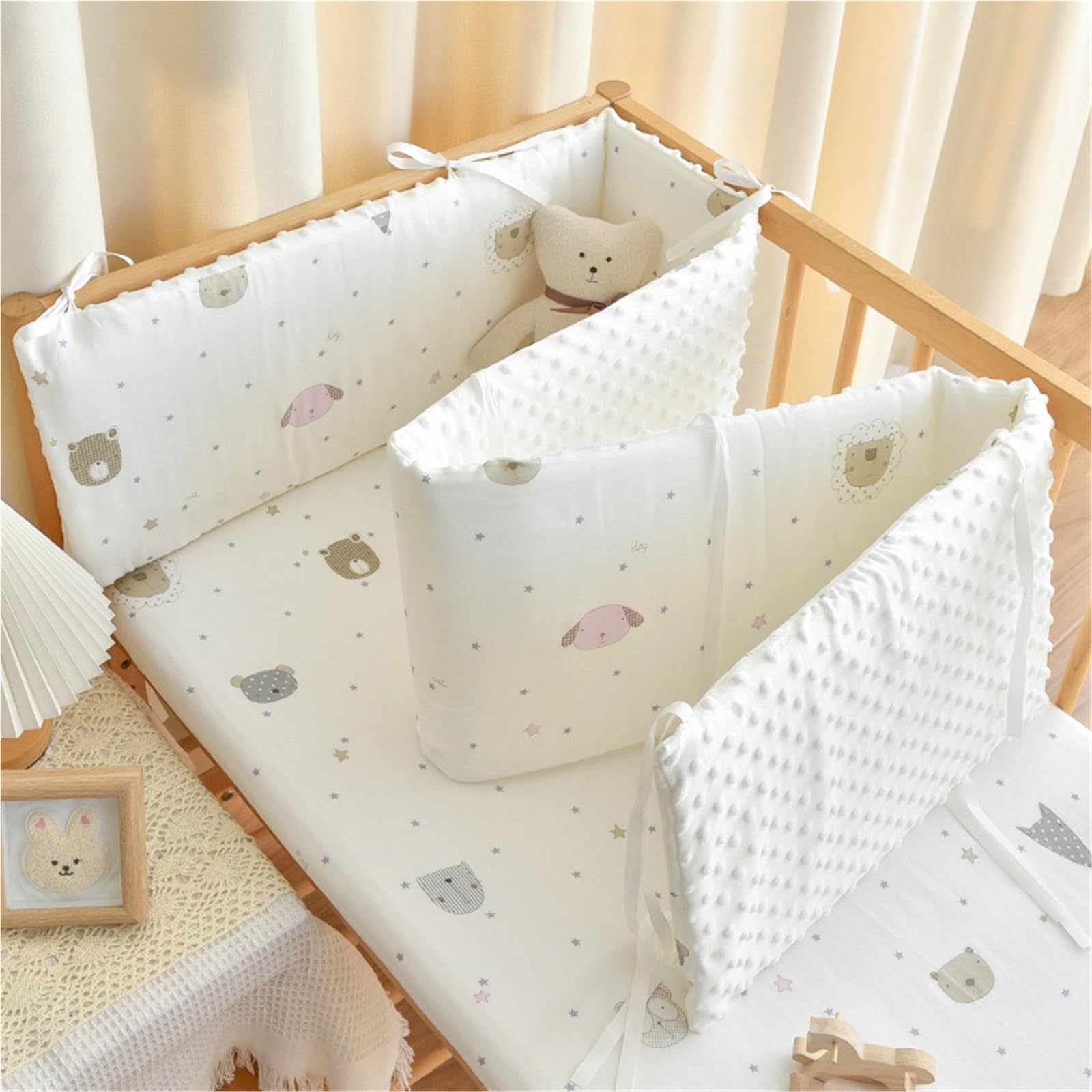 Sohodoo Cot & Crib Protection - Breathable Mesh Liner, Soft Padded Rail Covers & Headboard Protector | 360° Bed Side Guarding(D,150-28cm)