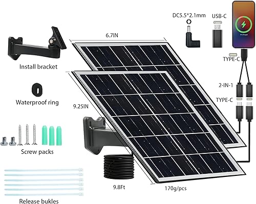Miniatura 3 de Juego de cargador de paneles solares USB de 8 W 5 V tipo C, puerto micro USB DC portátil de 5 voltios y 8 W, panel solar monocristalino de alta