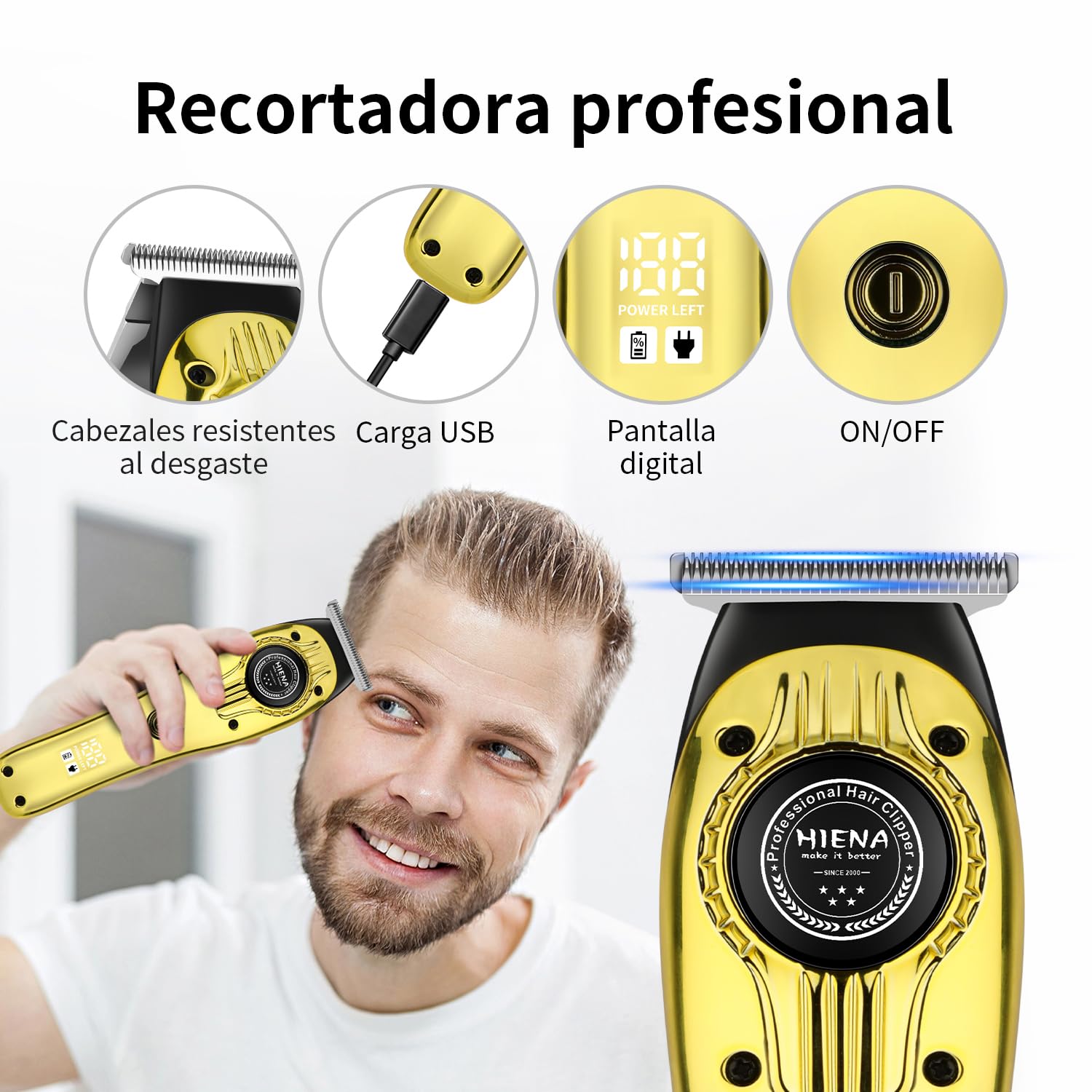 HIENA PRO Kit Barbería 3 en 1 para Hombre, Maquina de Cortar Pelo Hombre, Recortadora de Barba y Máquina de Afeitar con Pantalla LED - Inalámbrico, Accesorios y Funda Incluidos