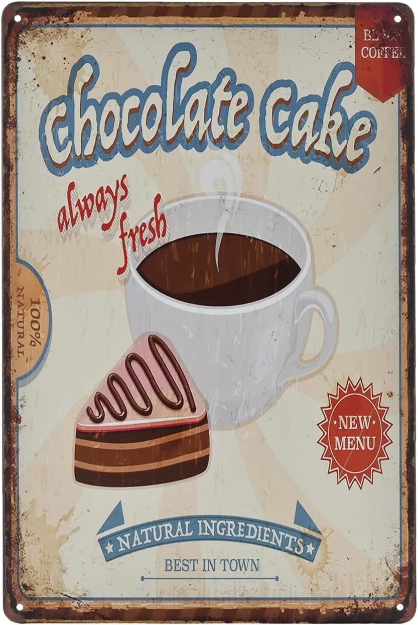 Vintage Metal Sign - Chocolate Cake Bakery Shop Retro Tin Decorative Sign Wall Decor Metal Plate