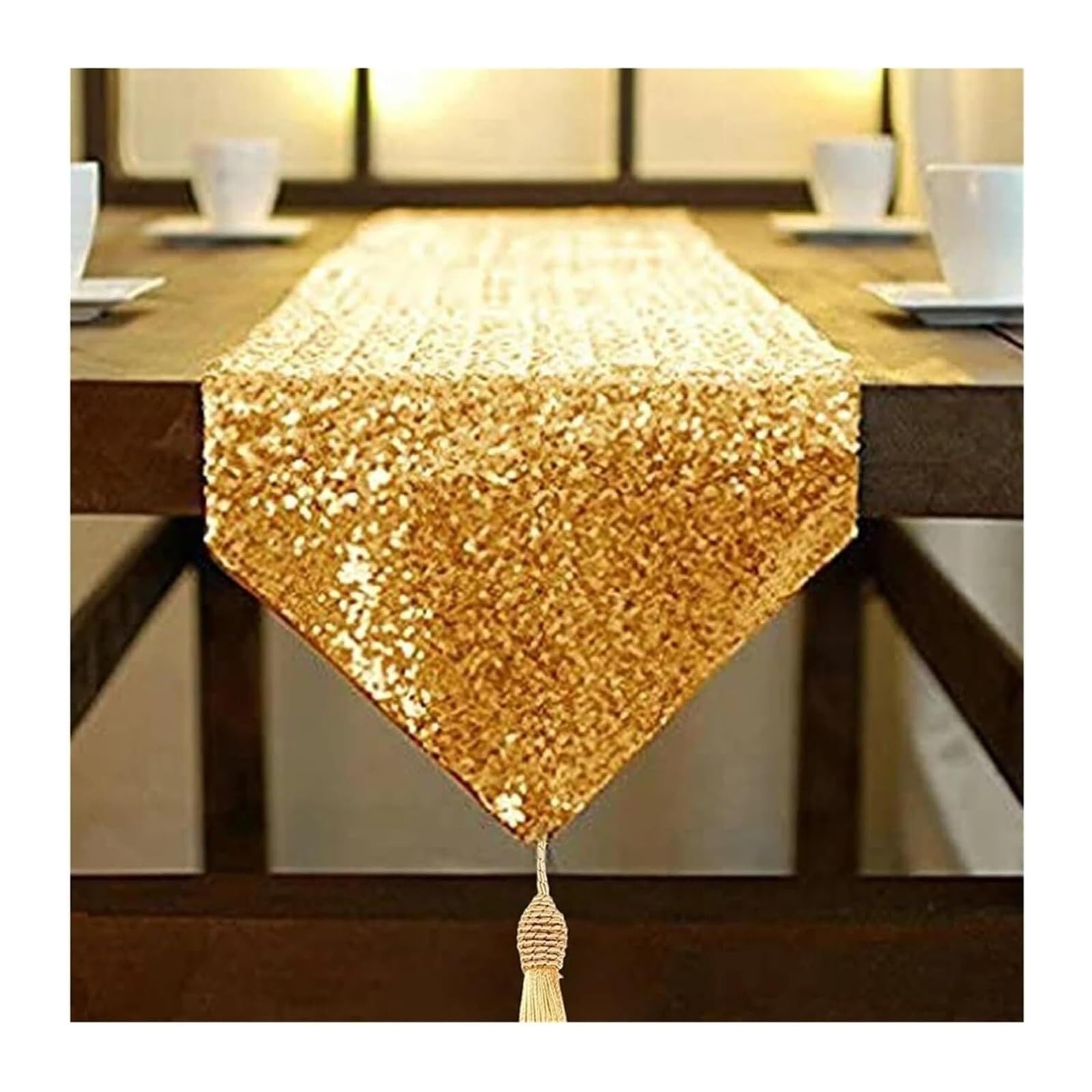 PZOFERLIN Table flag Sequin Table Runner Glitter Tassel Multicolor 30x180cm For Birthday Party Wedding(Gold)