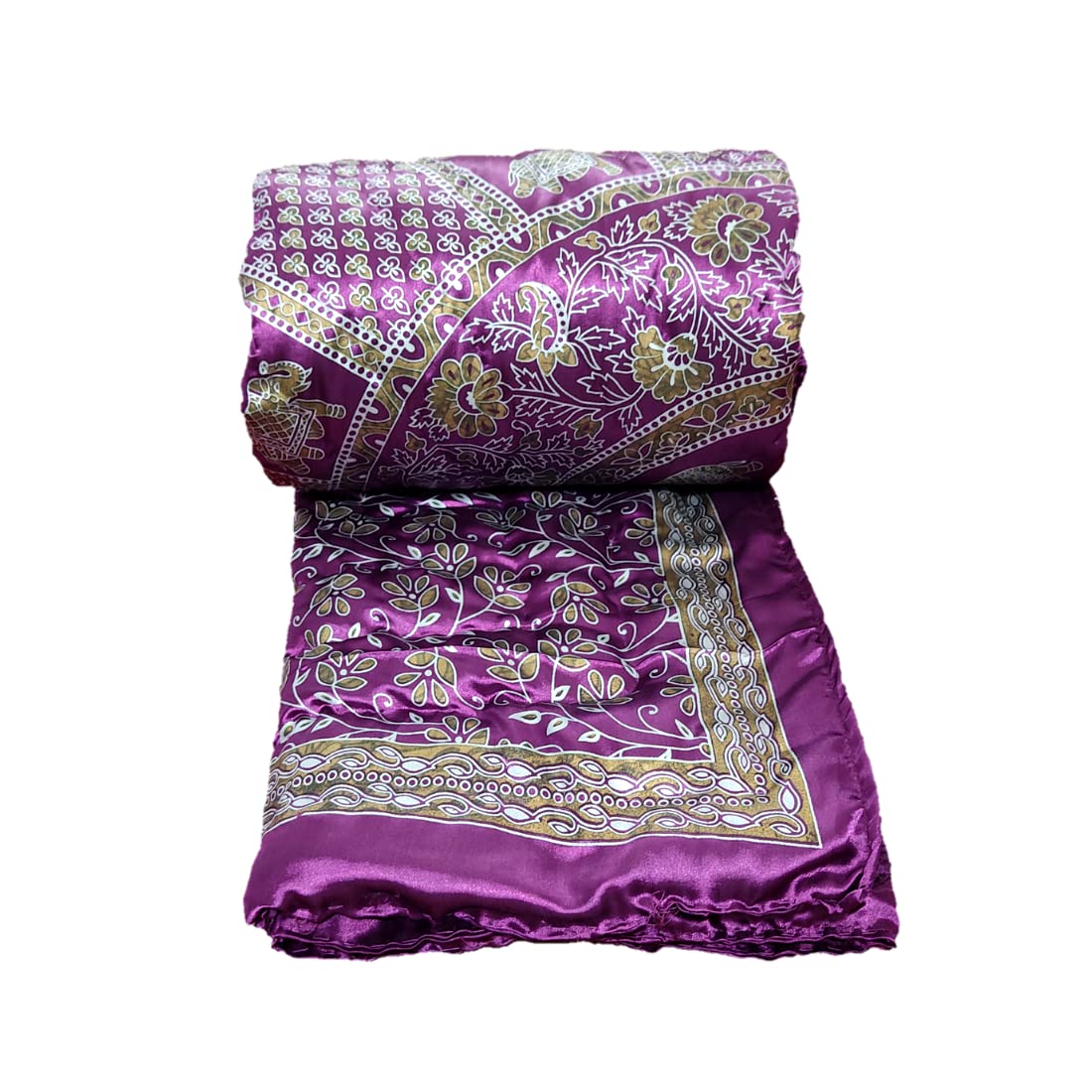 Gnudi Reversible Single Bed Silk, Floral Print Soft Quilt for Mild Winter (Purple)