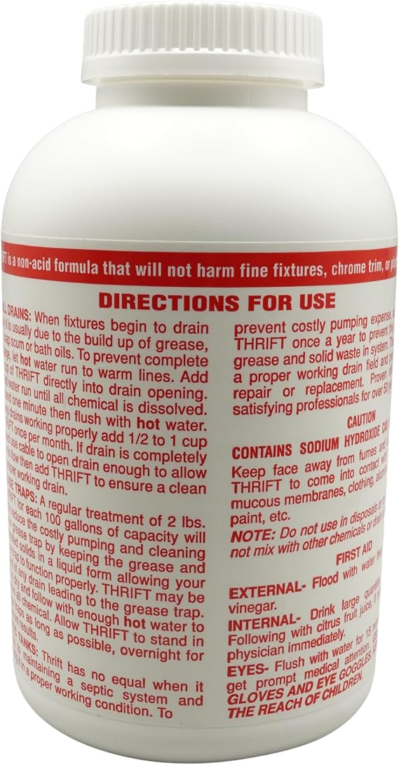 Thrift T-200 Drain Cleaner 2 lb Odorless Drain Opener Activated by Hot Water For Small Drains, Grease Traps & Septic Systems