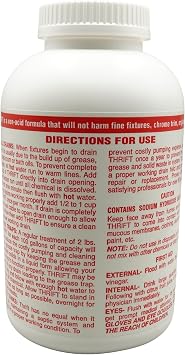 Thrift T-200 Drain Cleaner 2 lb Odorless Drain Opener Activated by Hot Water For Small Drains, Grease Traps & Septic Systems