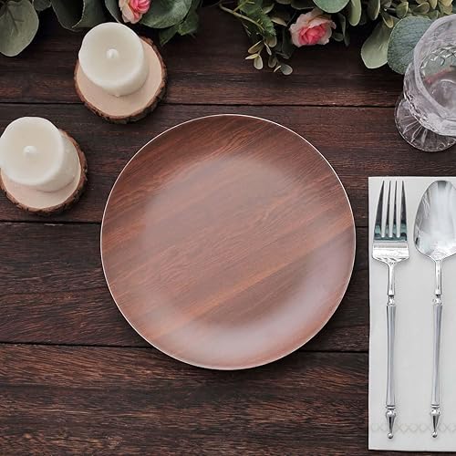 Miniatura 5 de Efavormart - Paquete de 6 platos de postre de melamina de 8 pulgadas, color marrón rústico, resistente, con estampado redondo de grano de madera,
