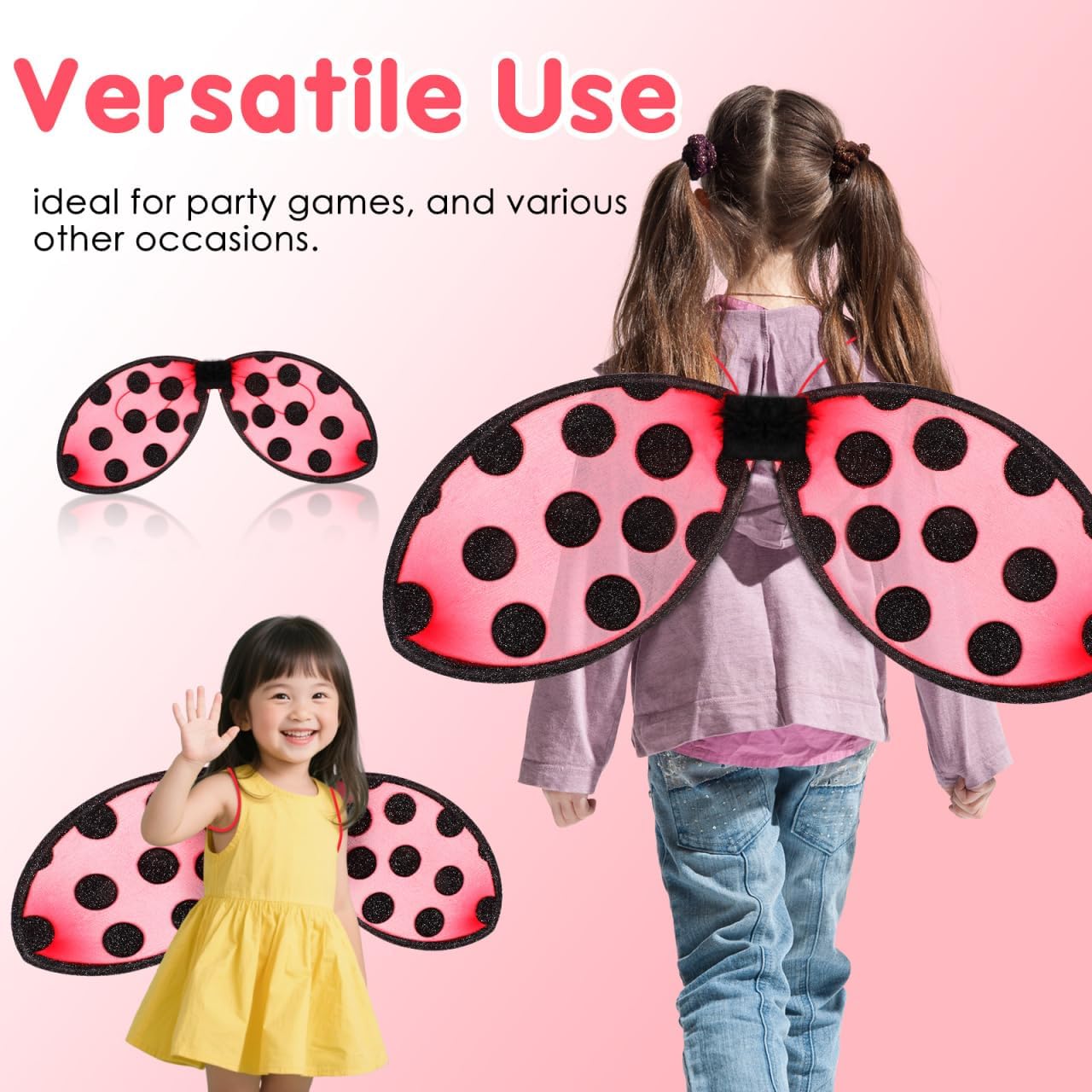 Foldable Ladybug Wings for Kids Mesh Cosplay Wing Prop Lightweight Child Safe Performance Costume Accessory for Halloween Parties and Stage Shows - Image 4