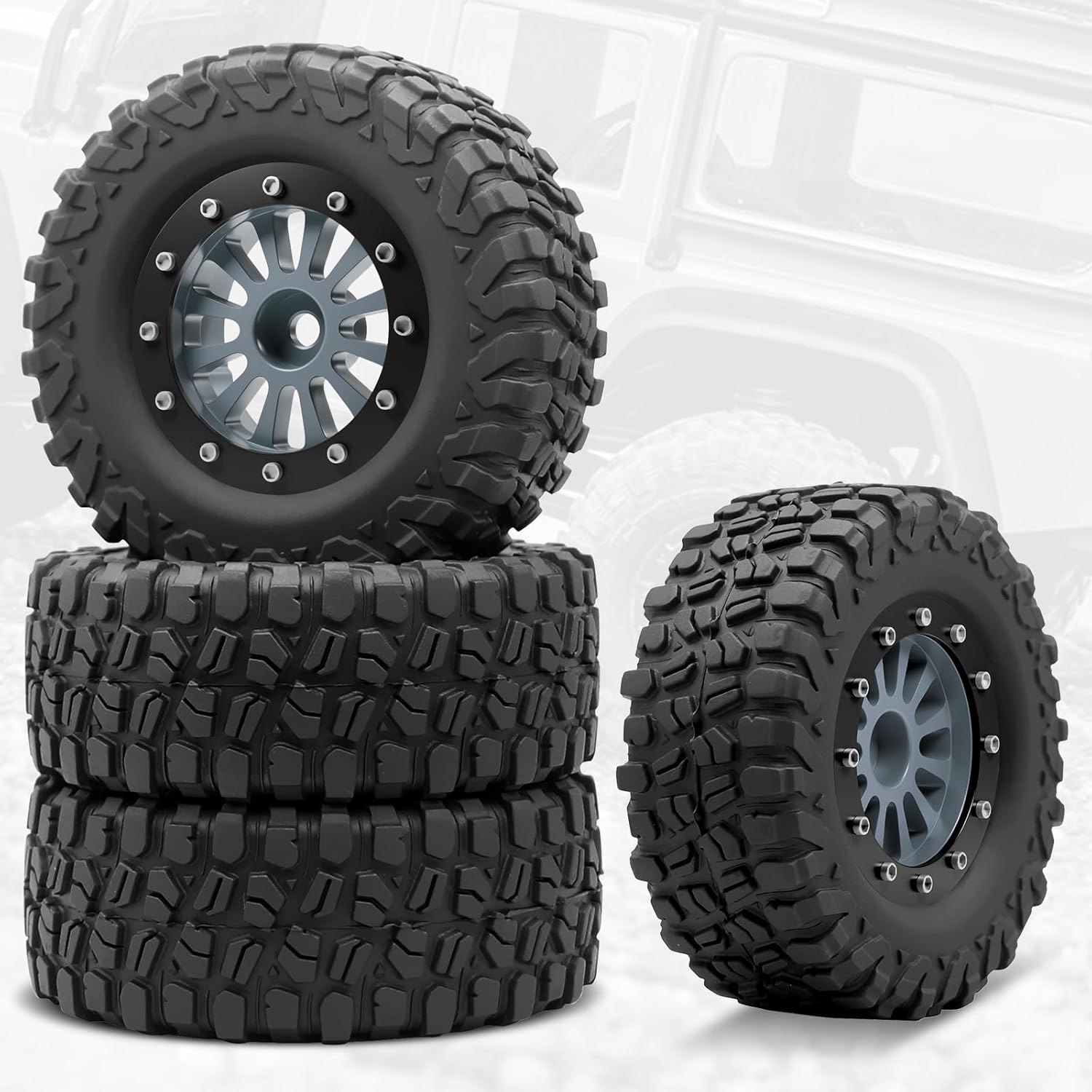 OGRC 1.3" Wheel Tires Super Soft and Sticky Tires RC Crawler Tires with Aluminum Wheels for TRX4M SCX24 1/18 1/24 RC Crawler Car - 66 * 25mm (B-Titanium)