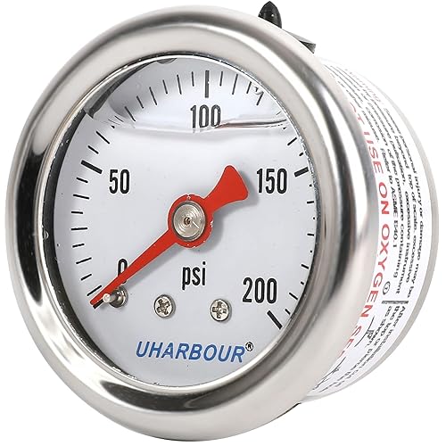 Miniatura 78 de Medidor de presión relleno de glicerina con caja de acero inoxidable 304, tamaño de dial de 1-1/2", 0-15Psi/barra, alta precisión, montaje trasero