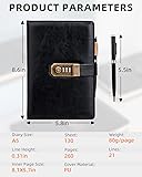Nicpro Diary with Lock, A5 PU Leather Journal with Lock, Metal Pen, 260 Pages Password Notebook for Men and Women, Vintage Lock Daily Journal for Travel, Note Take, Plans, Organize (10 x 7 in) - 7