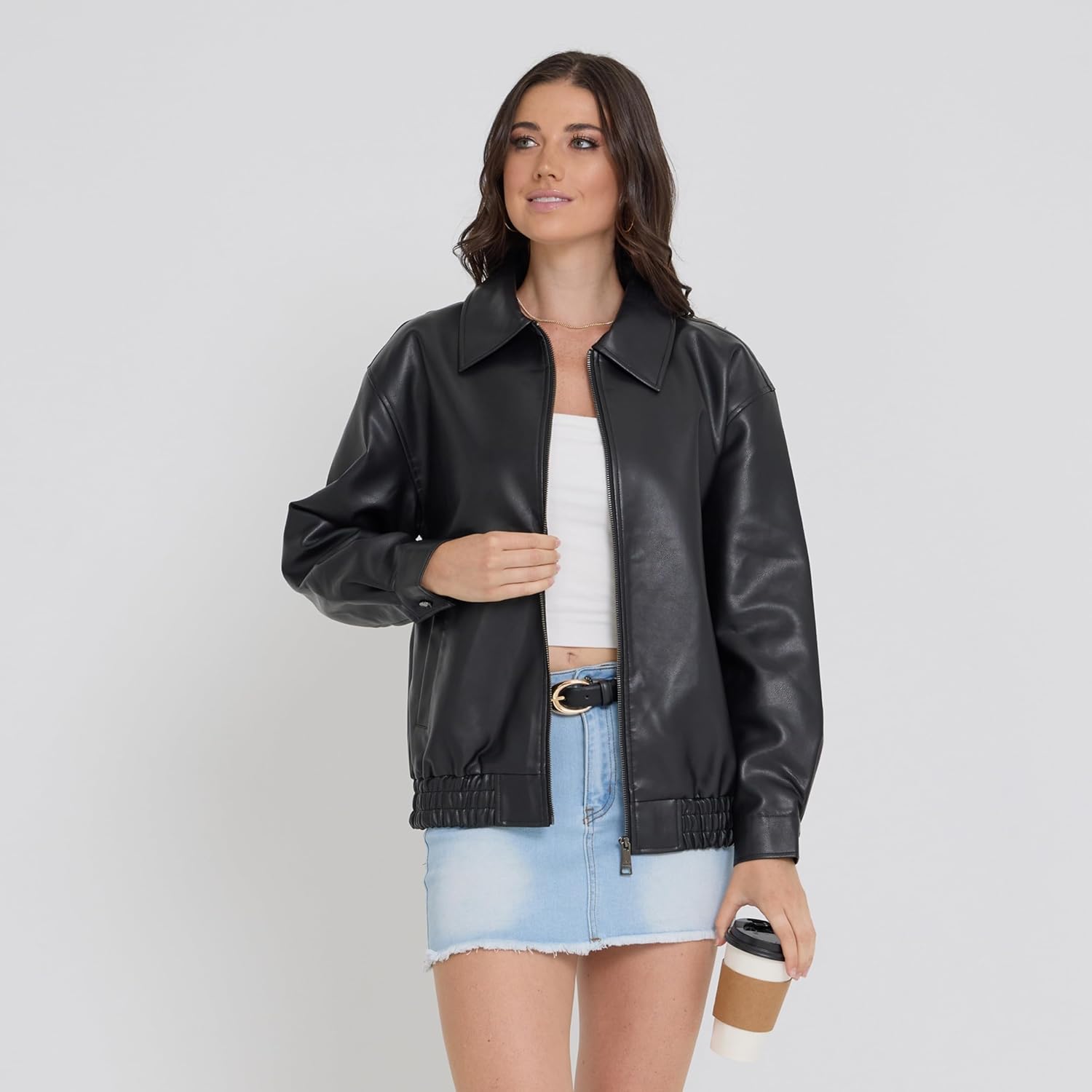 Steve Madden Leather Jacket Women – Faux Leather Oversized Bomber Jacket Women, Plus Size Motorcycle Jackets - Image 3