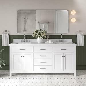 DKB Alenza 72-Inch Double-Sink Bathroom Vanity with Carrara White Quartz Countertop
