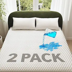 Ohgeni 100% Waterproof Mattress Protector, Queen Size-2 Pack, Fitted Sheet with Stretchable Pockets, Deep Sleep Noiseless Soft. Breathable Cooling Hypoallergenic Material, Mattresses Cover for Bed