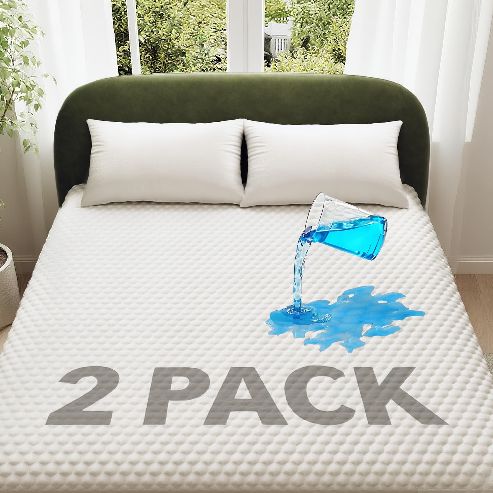 ohgeni 100% waterproof mattress protector, twin xl-2 pack, fitted sheet with stretchable pockets, deep sleep noiseless soft. breathable cooling hypoallergenic material, mattresses cover for bed
