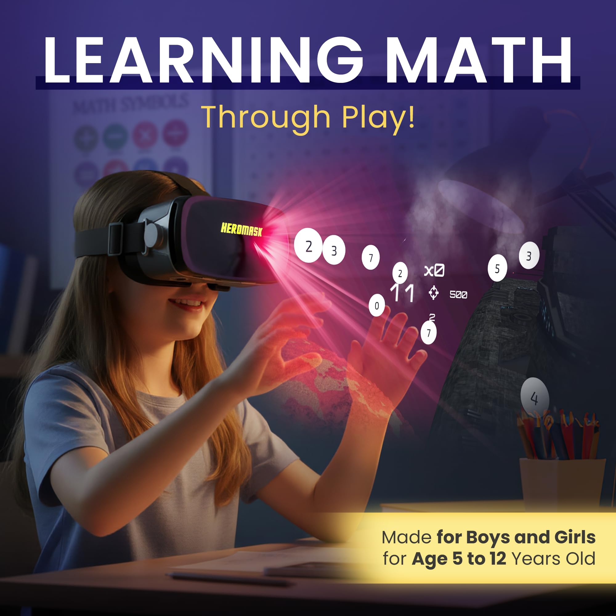 VR Headset + Math Games [Multiplication Subtraction etc] Virtual Games: Gift for Boys & Girls. Cool Educational Toys for Kids 5 6 7 8… Years Old. Virtual Reality Learning Resources Grade 1 2 3 4…8