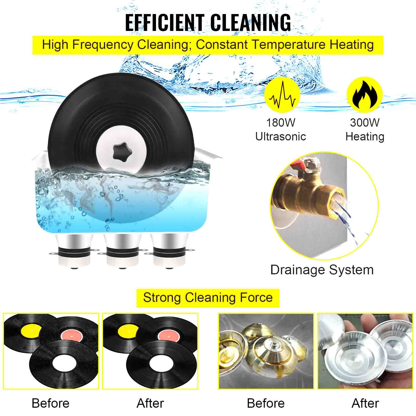 Pulitore a ultrasuoni per Dischi in Vinile con riscaldatore e Timer, Macchina a cavitazione sonica da 1,6 galloni per la Pulizia Profonda dei Dischi