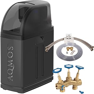 Aqmos R2D2-32 BLACK EDITION Wasserenthärtungsanlage mit Anschlussset 1" und Montageblock 1" | Enthärtungsanlage für Haushalte bis zu 3 Personen | Entkalkungsanlage Entkalker für weiches Wasser