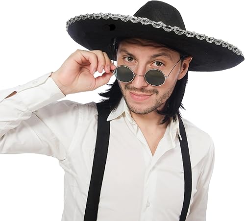 Miniatura 2 de GiftExpress Sombrero negro con ribete plateado, sombrero para Cinco de Mayo, disfraz de Halloween, disfraz de fiesta mexicana