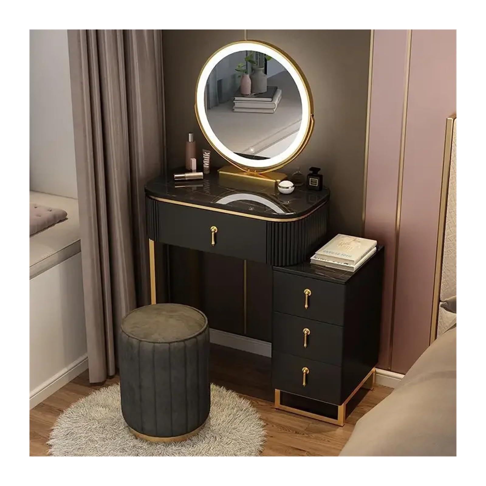 CGCSYZ Vanity Desk Small Vanity Desk Set with Mirror and Chair, Makeup Vanity Table for Small Space, Dressing Table for Bedroom Makeup Dressing Table (Black L 70cm)