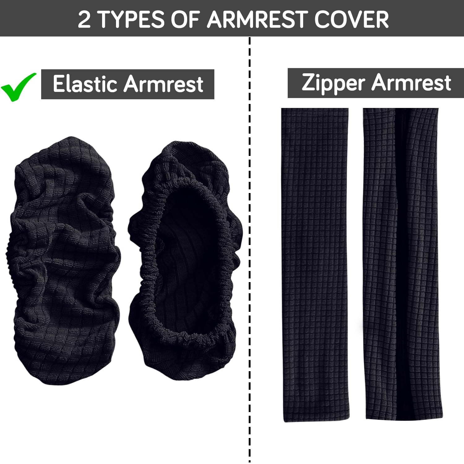 HOKIPO 210gsm Jacquard Water Repellent Armrest Covers for Office Chair (Elastic Style), 1 Pair, Black (AR-5931-BLK) 2