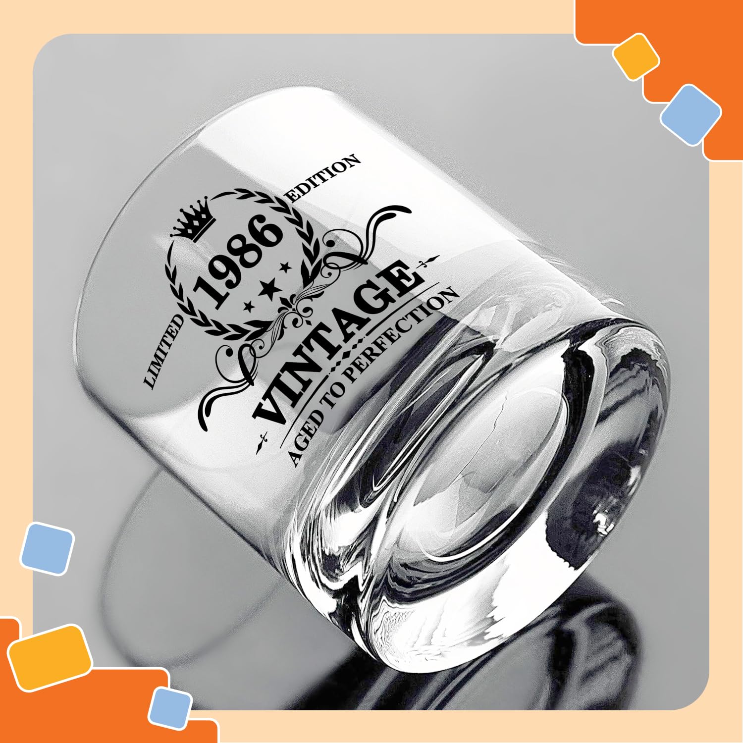 NewEleven 40th Birthday Gifts For Men - Vintage 1986 40th Birthday Gifts Men, Funny Gift For Him, Husband, Dad - Cool Whiskey Gift Idea From Her, Wife - Whiskey Glass