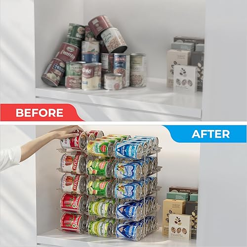 Miniatura 6 de Organizador de latas apilable de 5 niveles, soporte para alimentos enlatados para refrigerador con capacidad para 60 latas, combinación libre y