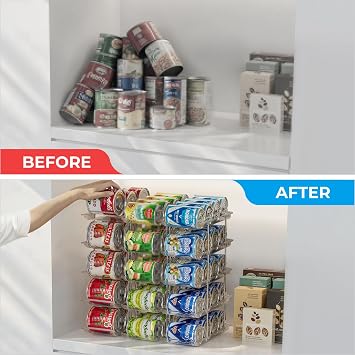 Can Organiser for Cupboard Stackable 5 Tiers Can Storage Pantry | Automatic Rolling Food Can Soda Can Organiser for Cupboard Kitchen Pantry Cabinet Fridge holds 60 Cans Rack Clear Combinable