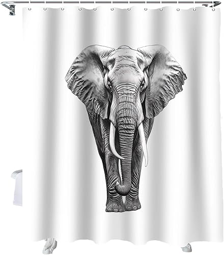 Juego de cortinas de ducha impermeables con 12 ganchos, diseño de elefante de 72 x 72 pulgadas, cortina de ducha para decoración de baño para
