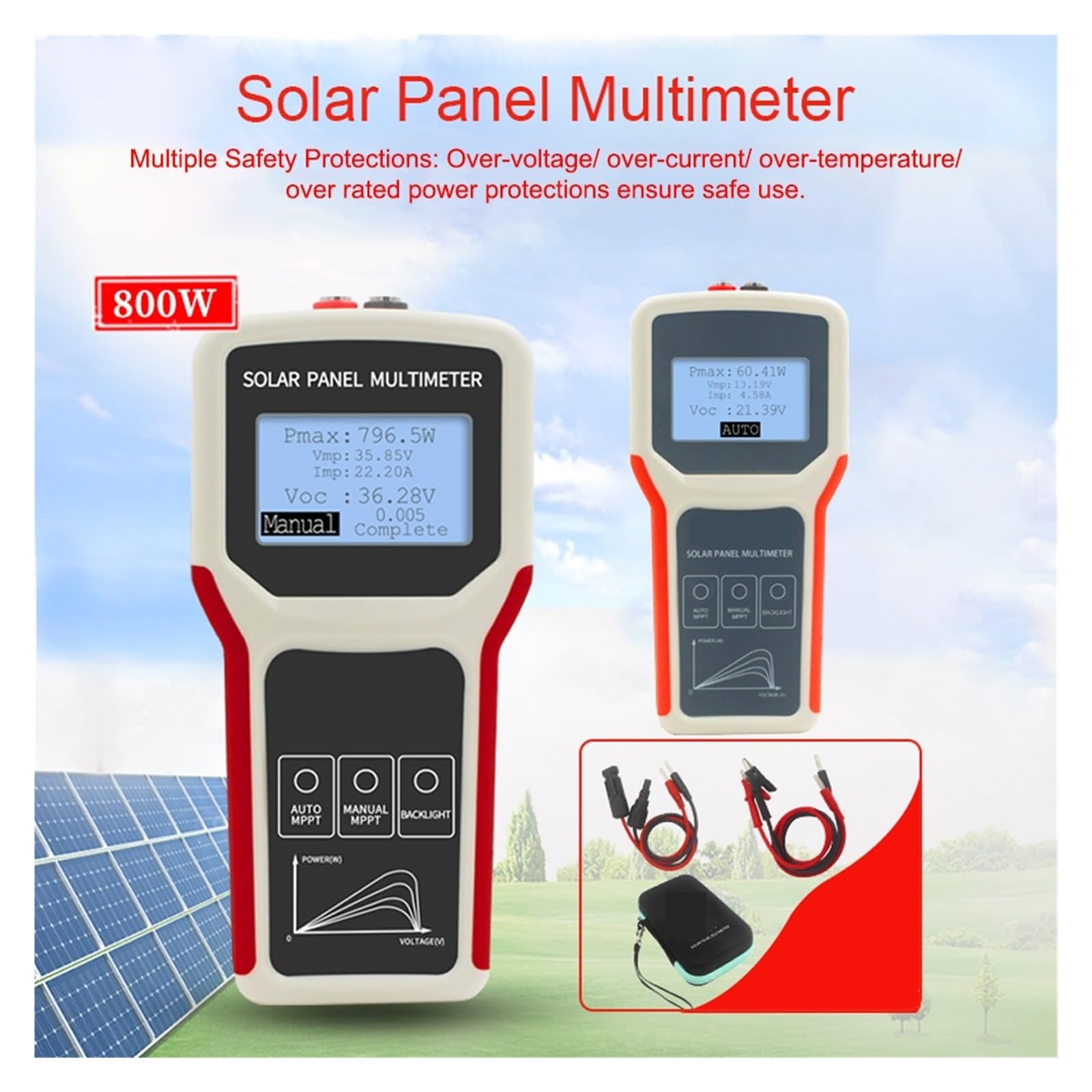 Panel Fotowoltaiczny Multimetr Automatyczne/ręczne Wykrywanie MPPT Słoneczny LCD Tester Narzędzie Do Testowania Napięcia Szybko Dokładnie Łatwy Odczyt(400B)