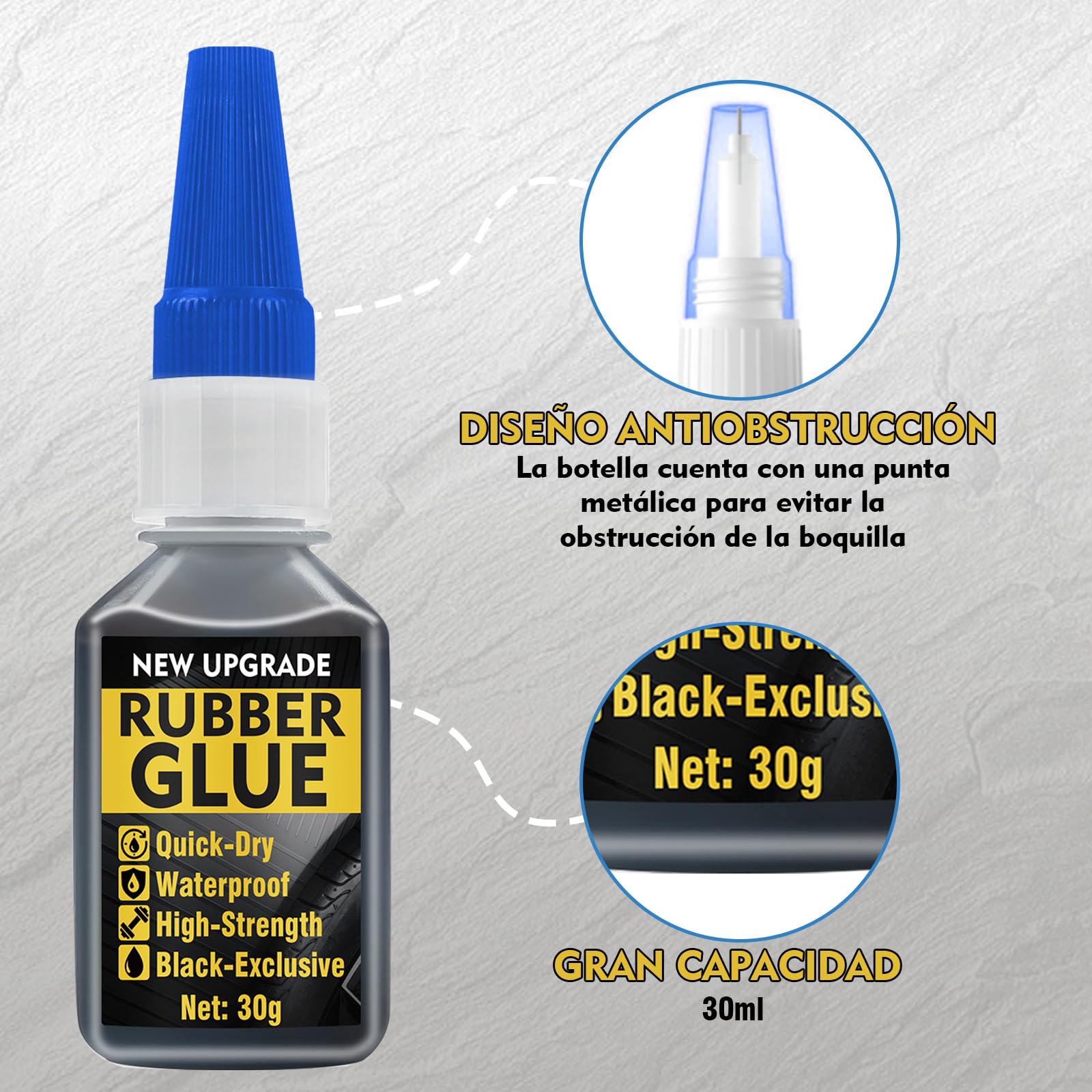 Pegamento Goma extrafuerte e impermeable, Pegamento Zapatos, 30 g, de secado rápido, para plástico, impermeable, para zapatos, productos de caucho y neumáticos. Incluye 3 goteros
