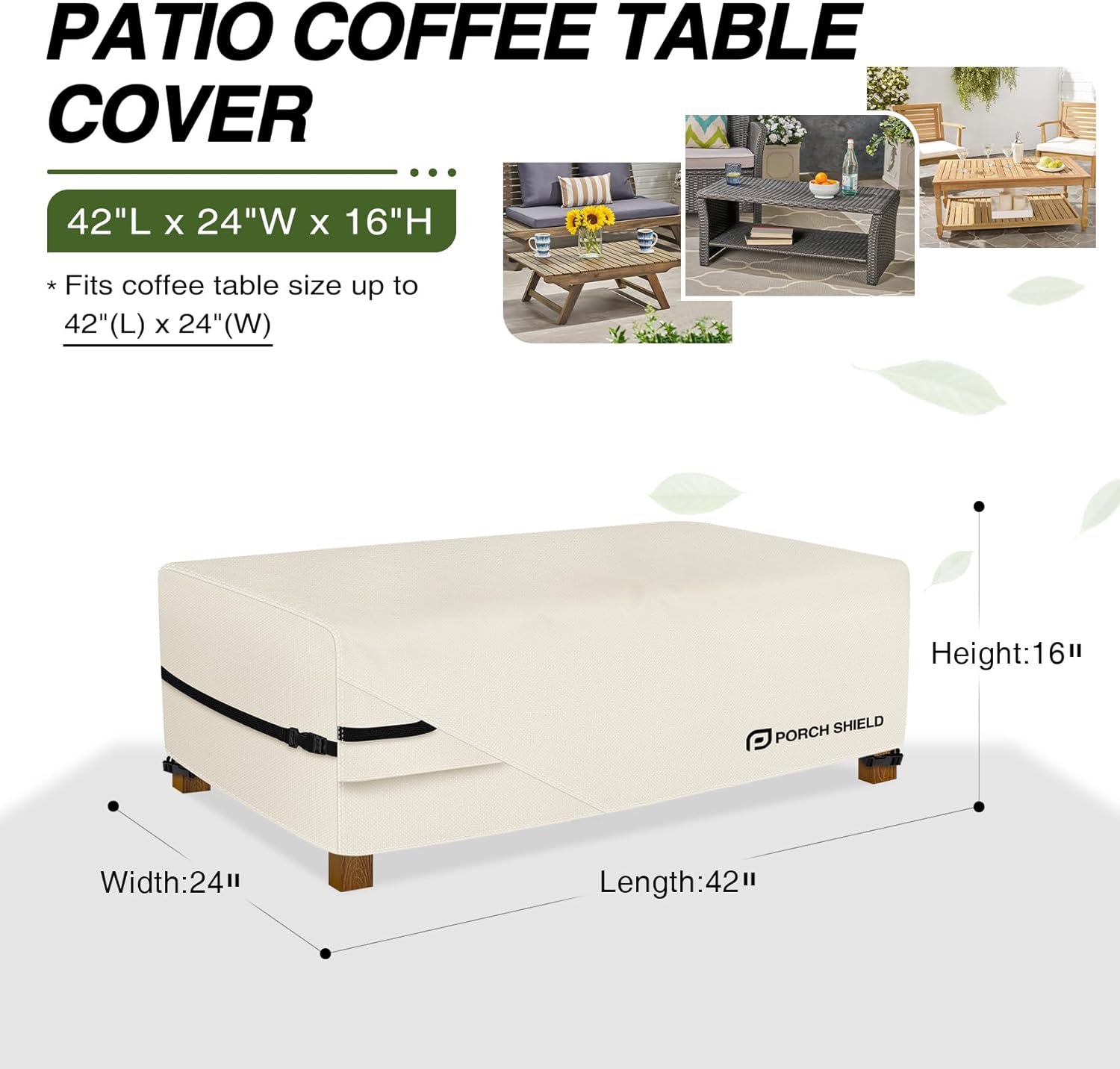 Porch Shield Patio Coffee Table Cover - Waterproof Outdoor Furniture Rectangular Small Table Covers 42 x 24 inch, Beige - Image 2