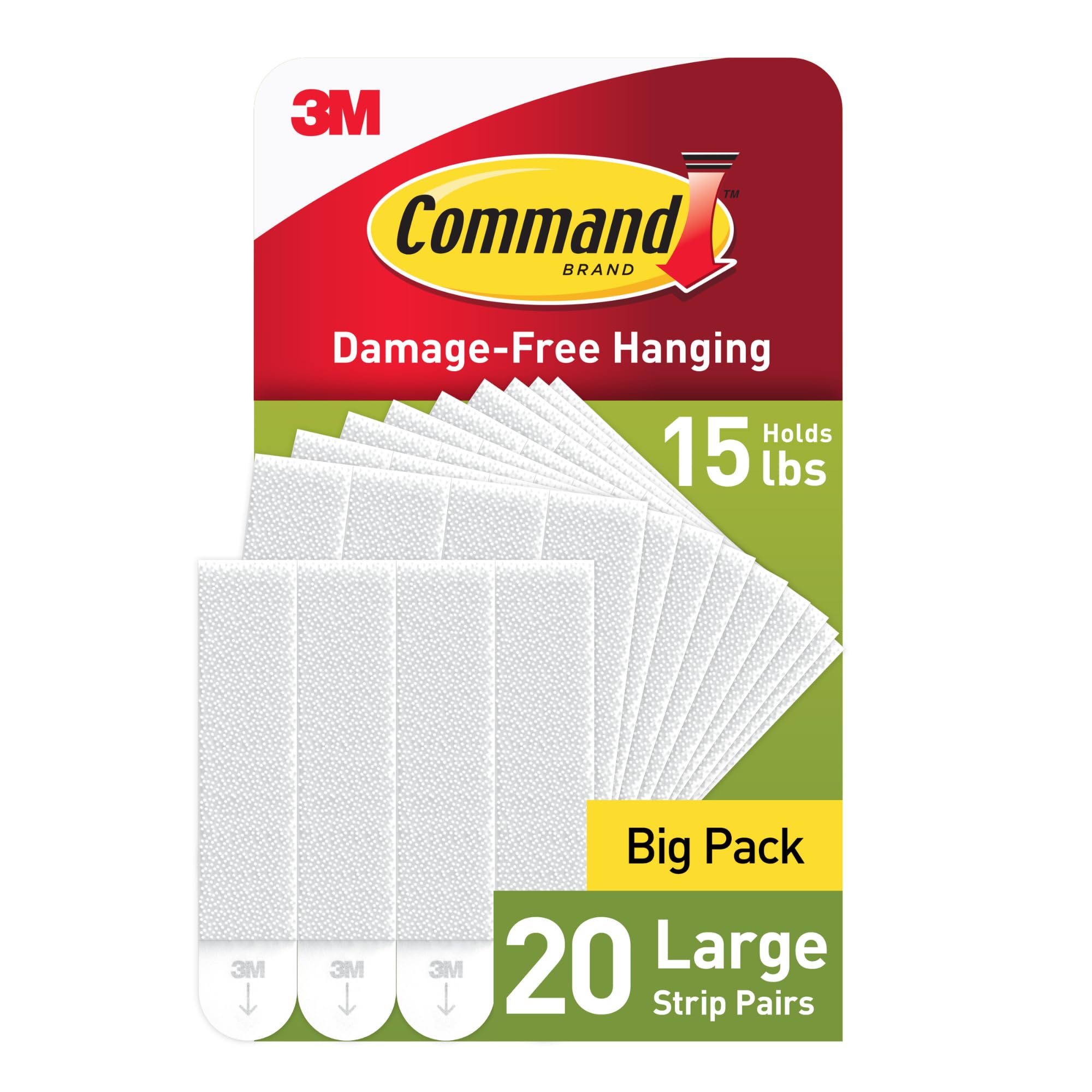 Command Grandes bandes de suspension pour tableaux amovibles, 20 pairs (blanc)