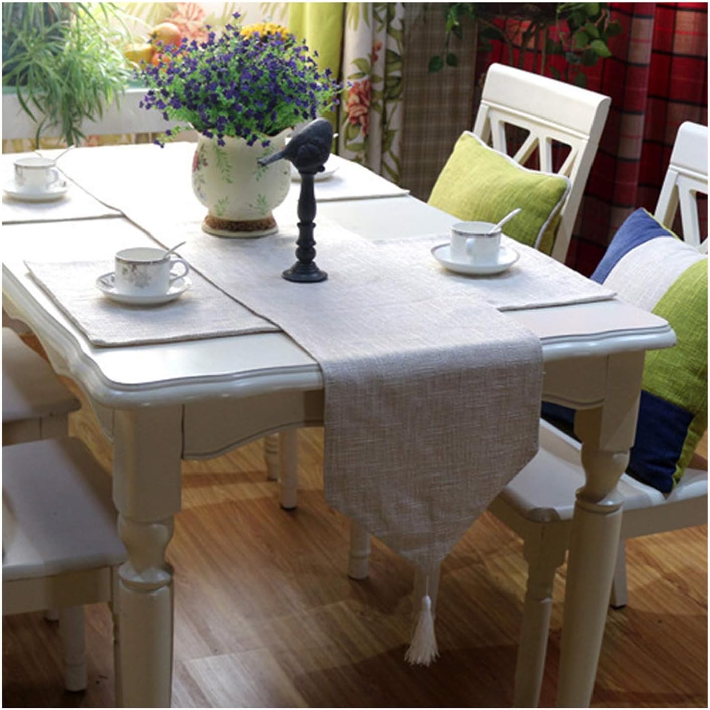 MoAndy Room Table Runner Grey Table Runner Cotton Linen Stain Resistant Home Dining Table Decor 180x32cm (71x13Inch) Simplicity