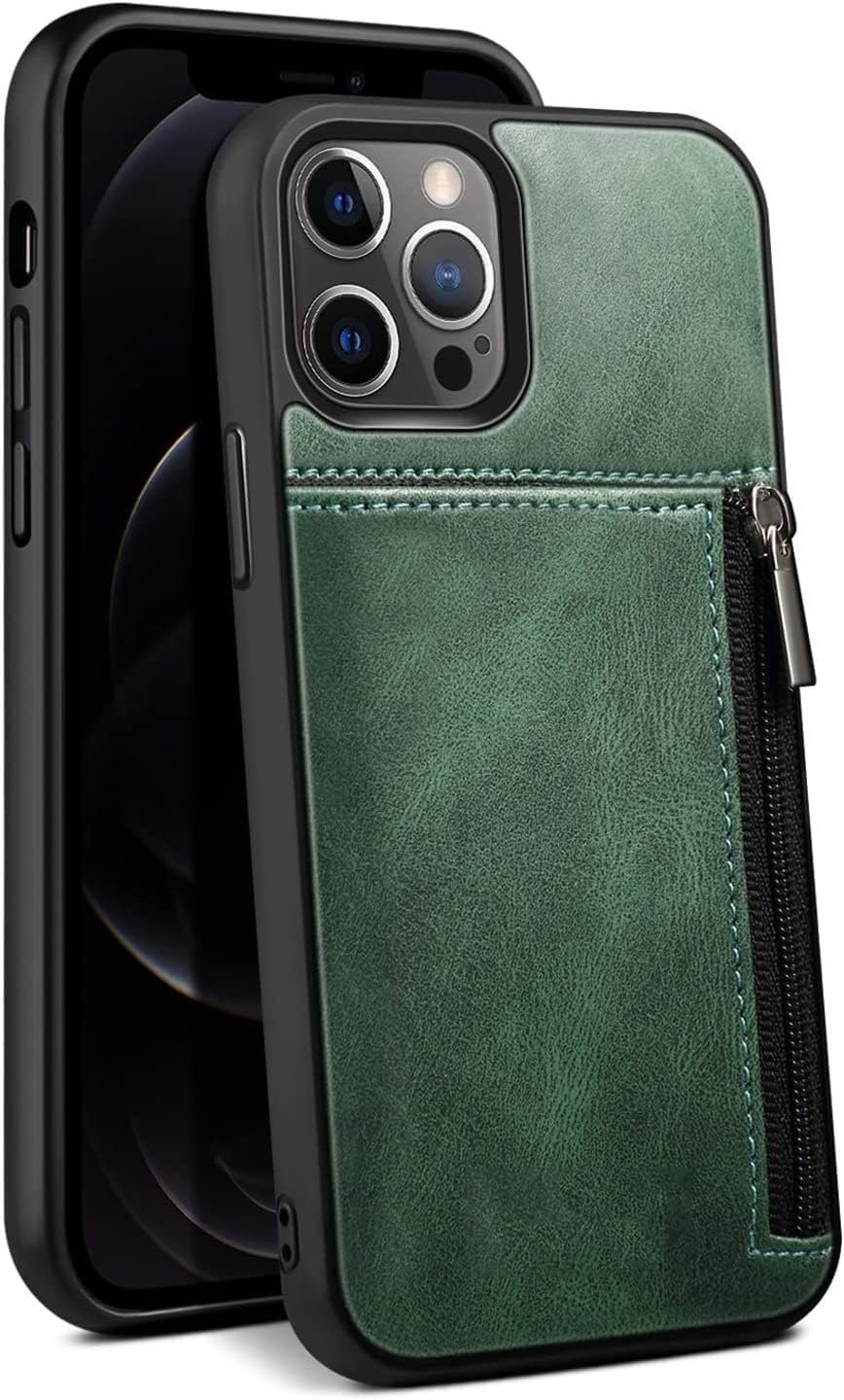Wallet Case for iPhone 12/12 Pro/12 Pro Max, Vintage Leather Back Cover with Zip Card Holder Case Cover for iPhone 12 Series (Color : Black, Size : 12 6.1")