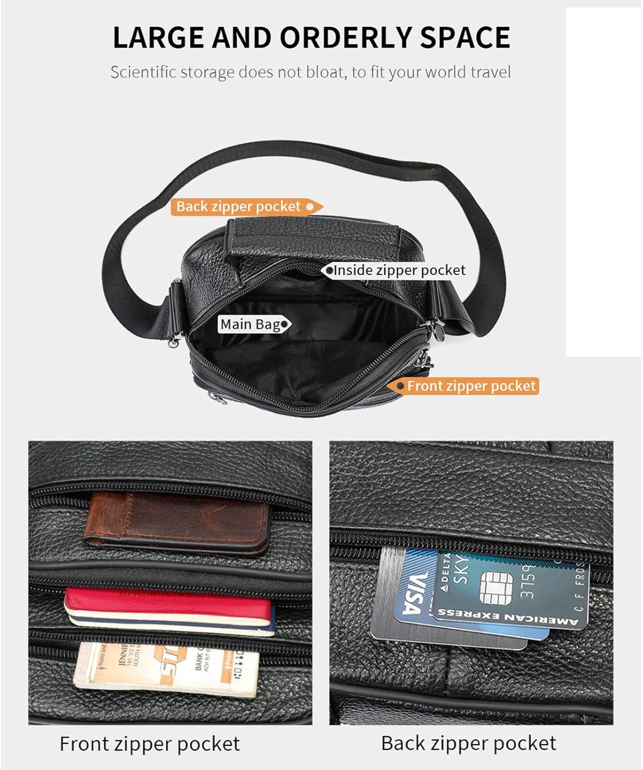 Small Genuine Leather Messenger Shoulder Crossbody Bag for Men Women Travel Work Business Adjustable straps - Image 4