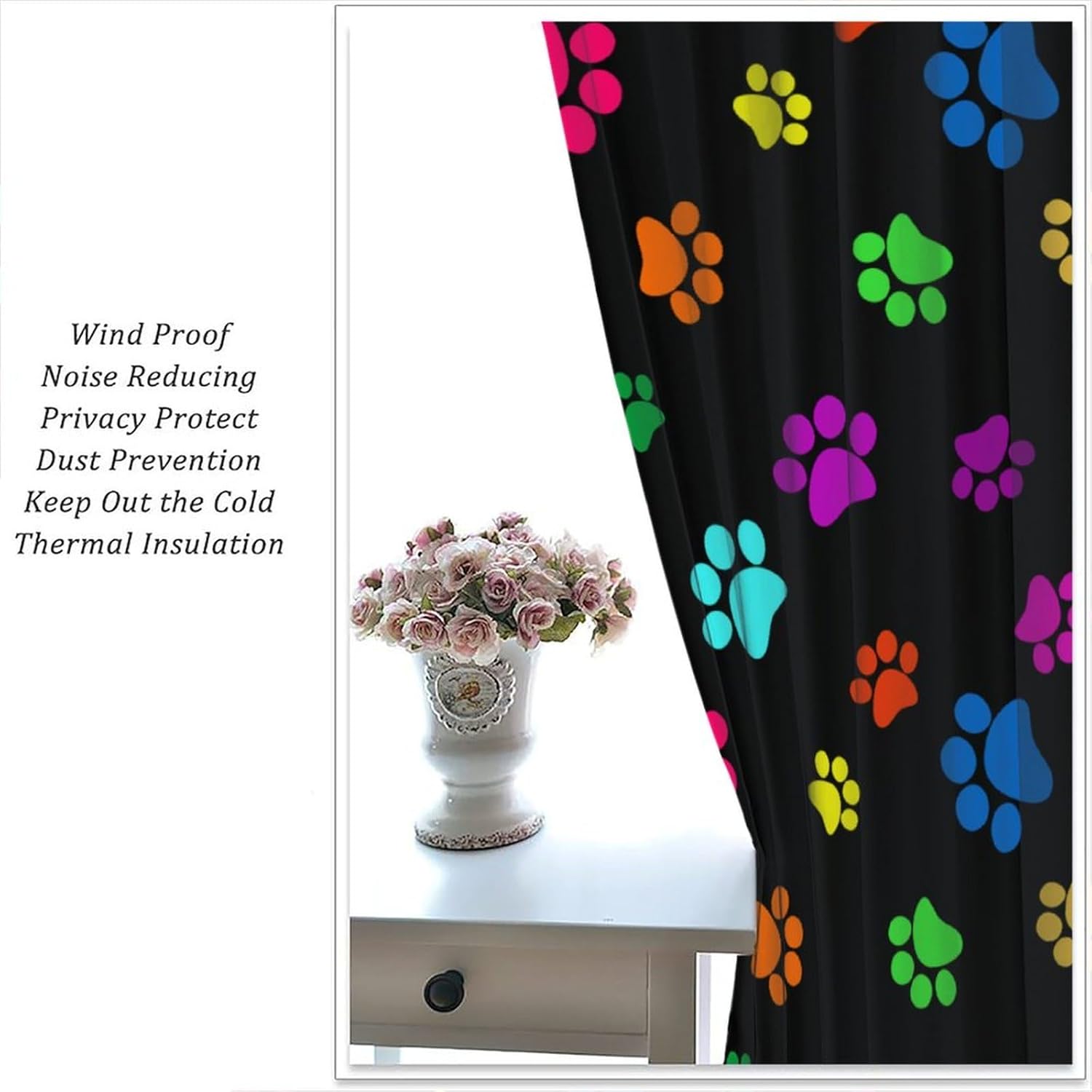 Cute Dogs Paw Blackout Curtains,Colorful Irregular Enhances for Pet Lovers Bedroom Living Room Nursery and Kids Room 55" W X 63" L