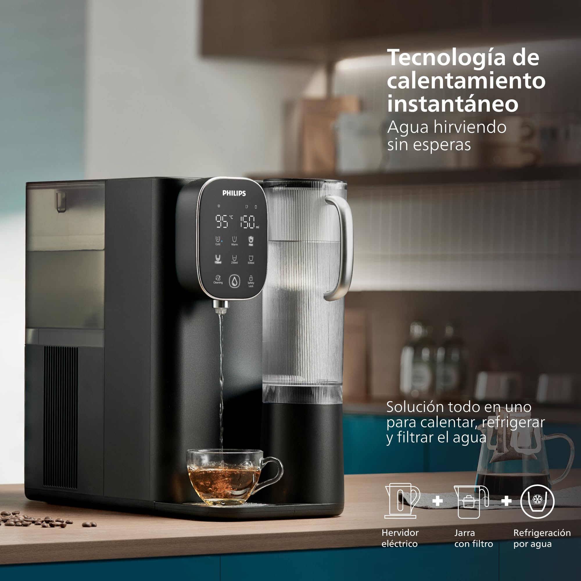 Philips Water Stazione dell'acqua a osmosi inversa ADD6912BK/10: elimina fino a 110 sostanze, riscaldamento e raffreddamento istantanei, durata del filtro di 1 anno
