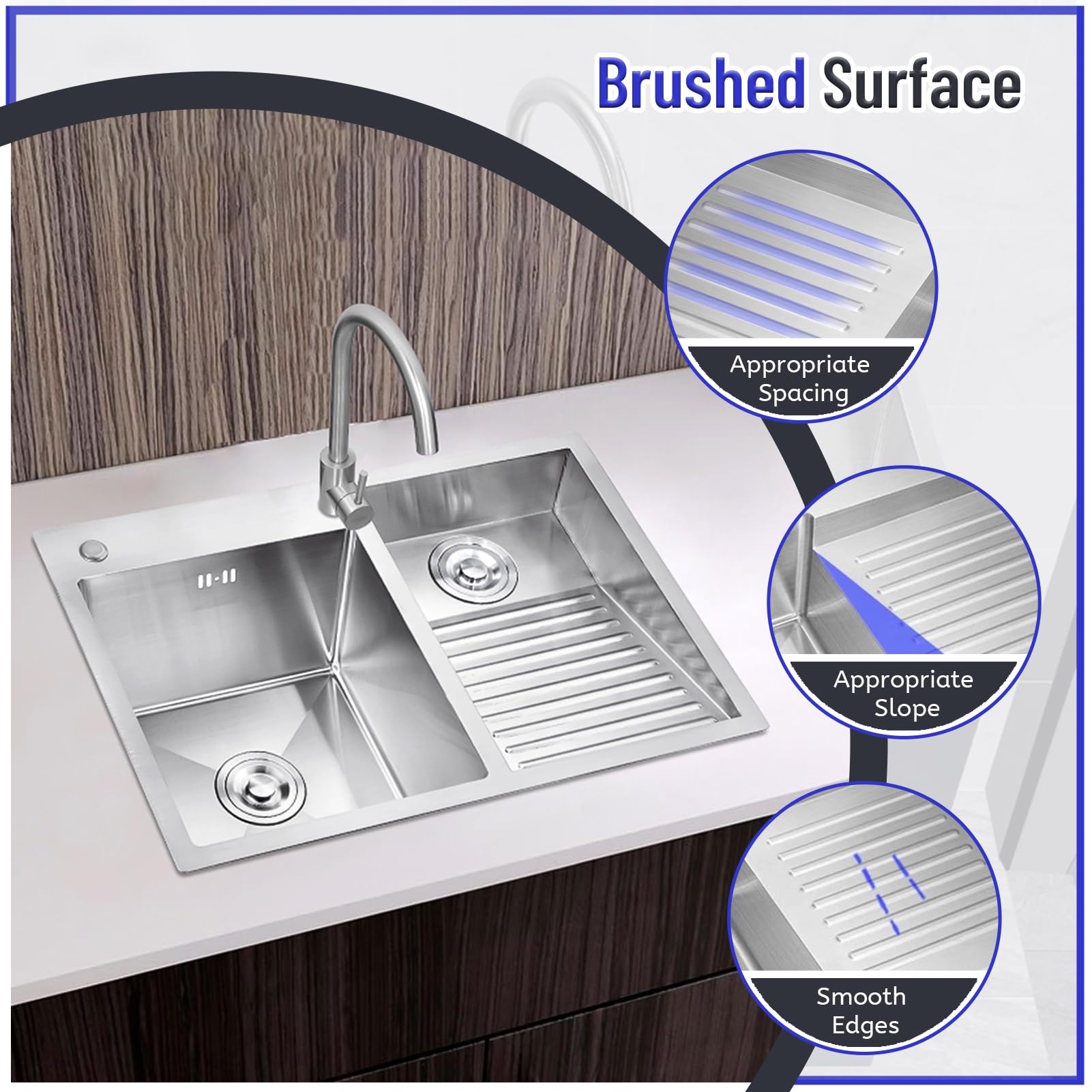 Fregadero para Lavandería, Tina De Lavado con Panel De 4 Mm De Grosor, Lavabo De Acero Inoxidable, Lavabo para Estación De Trabajo Grande con Válvula De Ángulo, Kit De Drenaje (Color : Right, S : 80