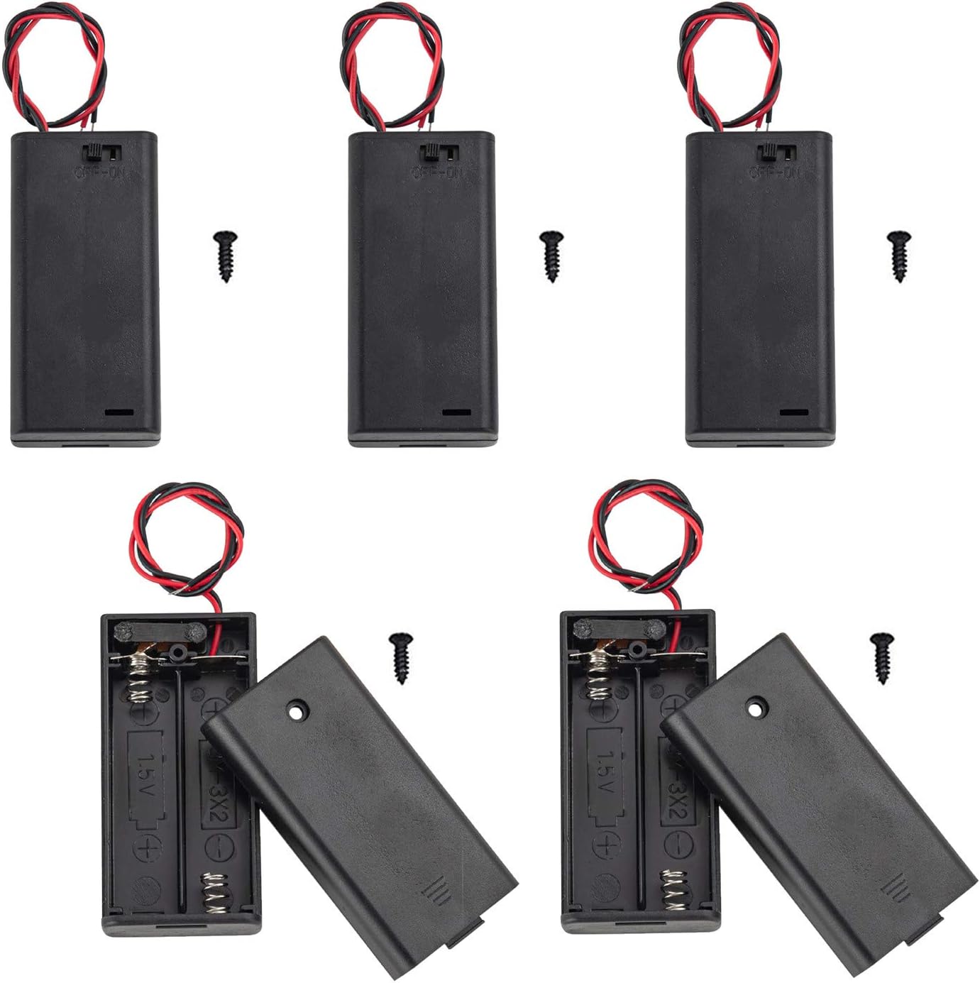 Double A Battery Holder, 5PCS 2X 1.5V AA Battery Holder Case with Wire
