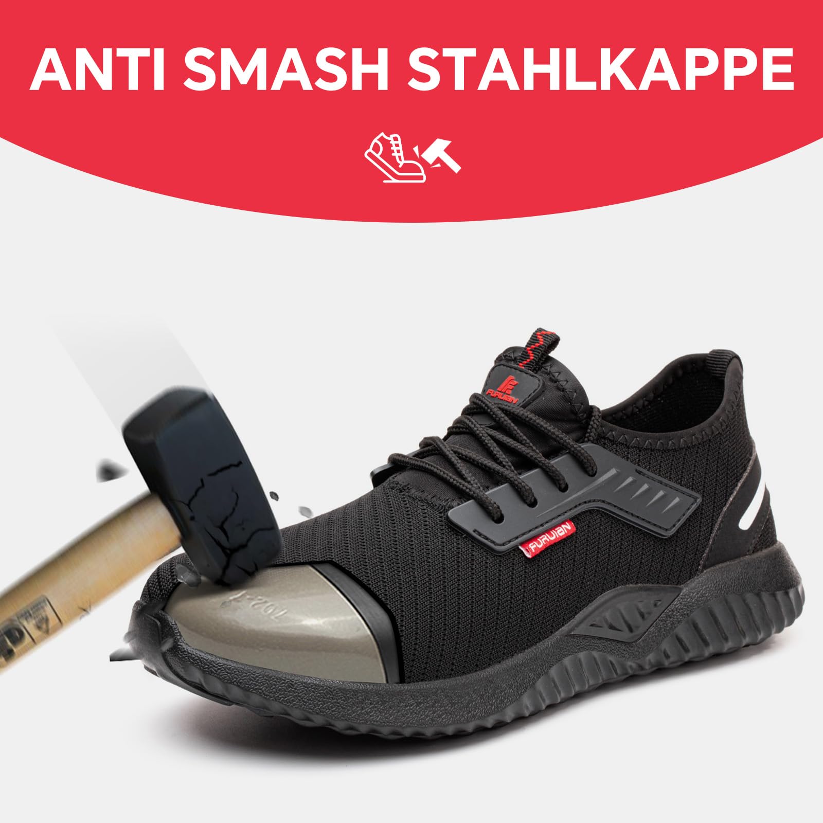 Furuian Zapatos de seguridad para hombre, ligeros, antideslizantes, con puntera de acero, transpirables, deportivos
