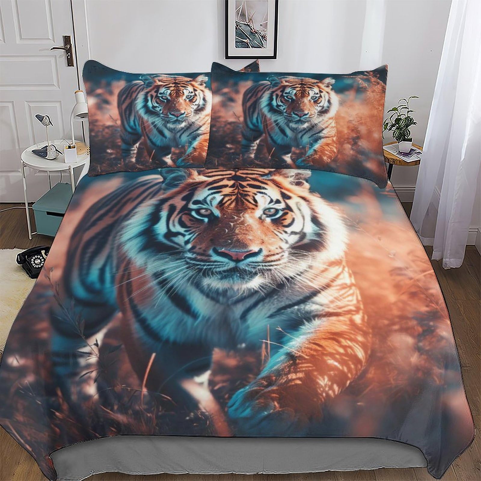 Tiger Bedding Set Duvet Cover Set Comforter Cover 2 Pieces For Kids Teens Microfiber Soft Poly Quilt Cover Single(135x200cm)