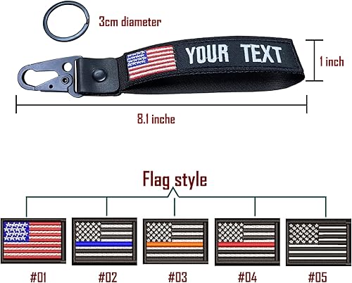 Miniatura 2 de Customzied - Llavero personalizado con bordado de bandera de Estados Unidos con llavero de automóvil, hebilla de nailon para llaves, mochila