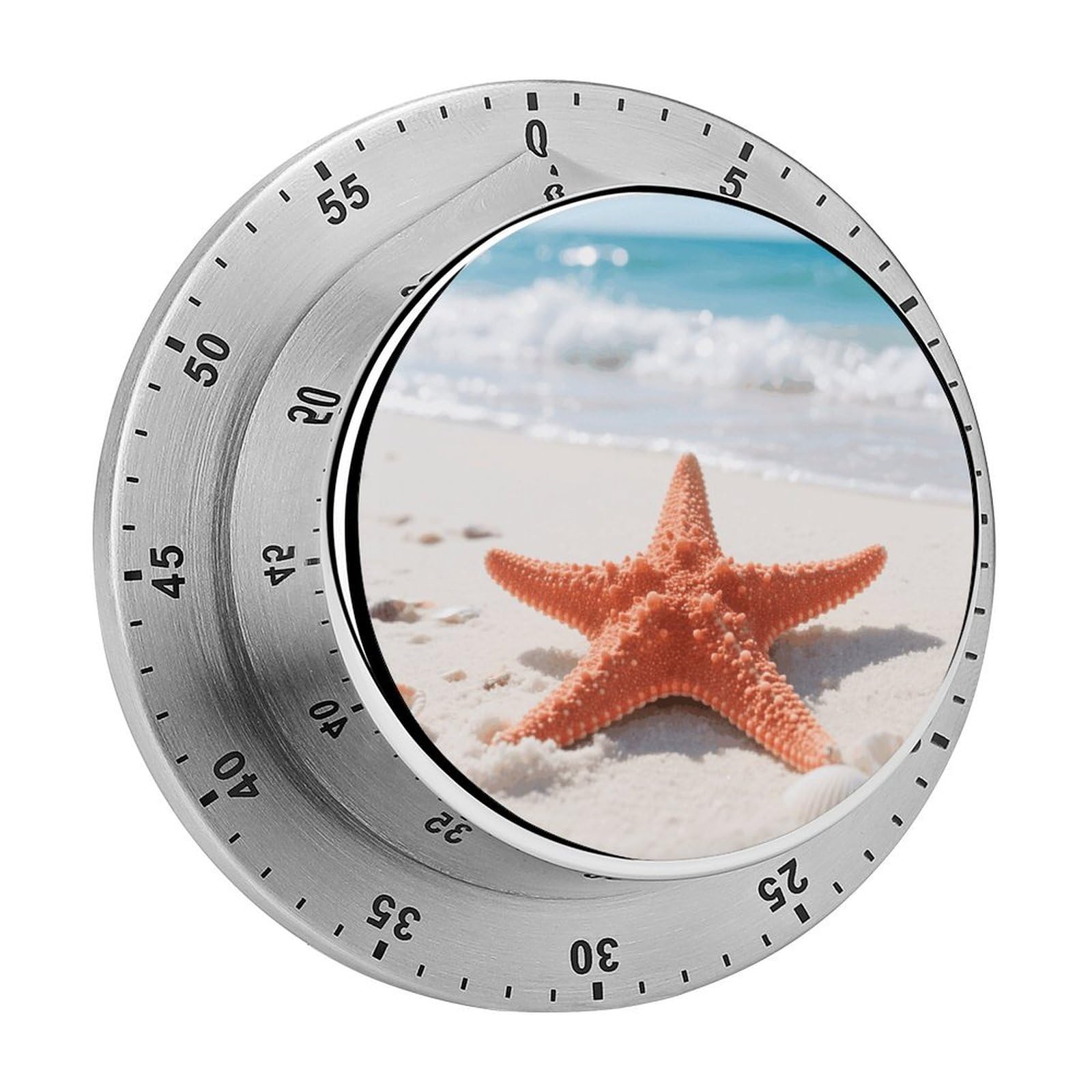 60 Minute Wind Up Timer, Visual Mechanical Timer with Loud Alarm, Starfish Seashell Kitchen Timers for Cooking - No Batteries Required - Magnetic Backing, Exquisite Stainless Steel Body