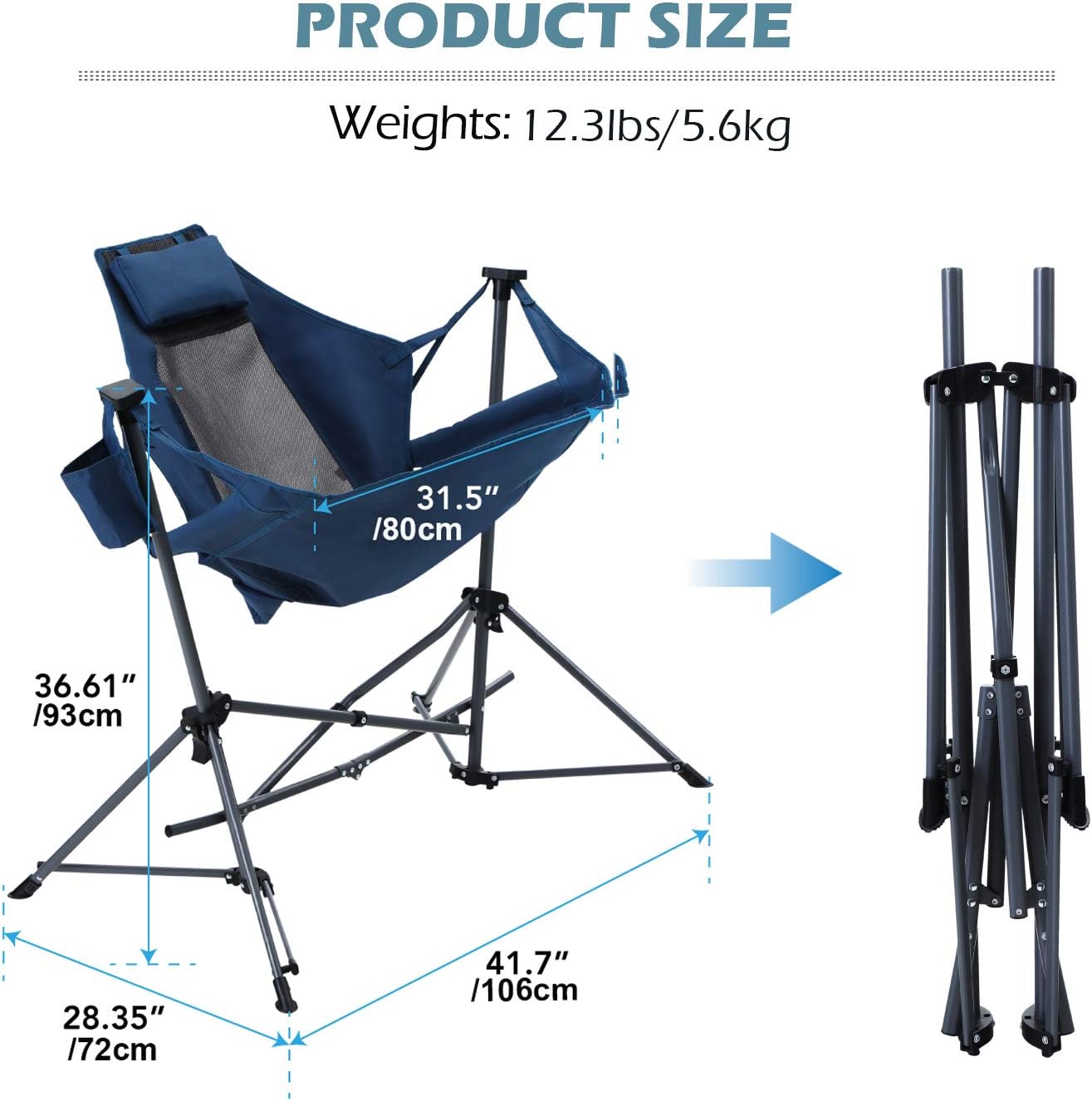 hammock recliner luxury camping chair portable heavy duty folding camping chair for adults, high backrest folding swing chair for camping, lawn, beach, supports 350lbs