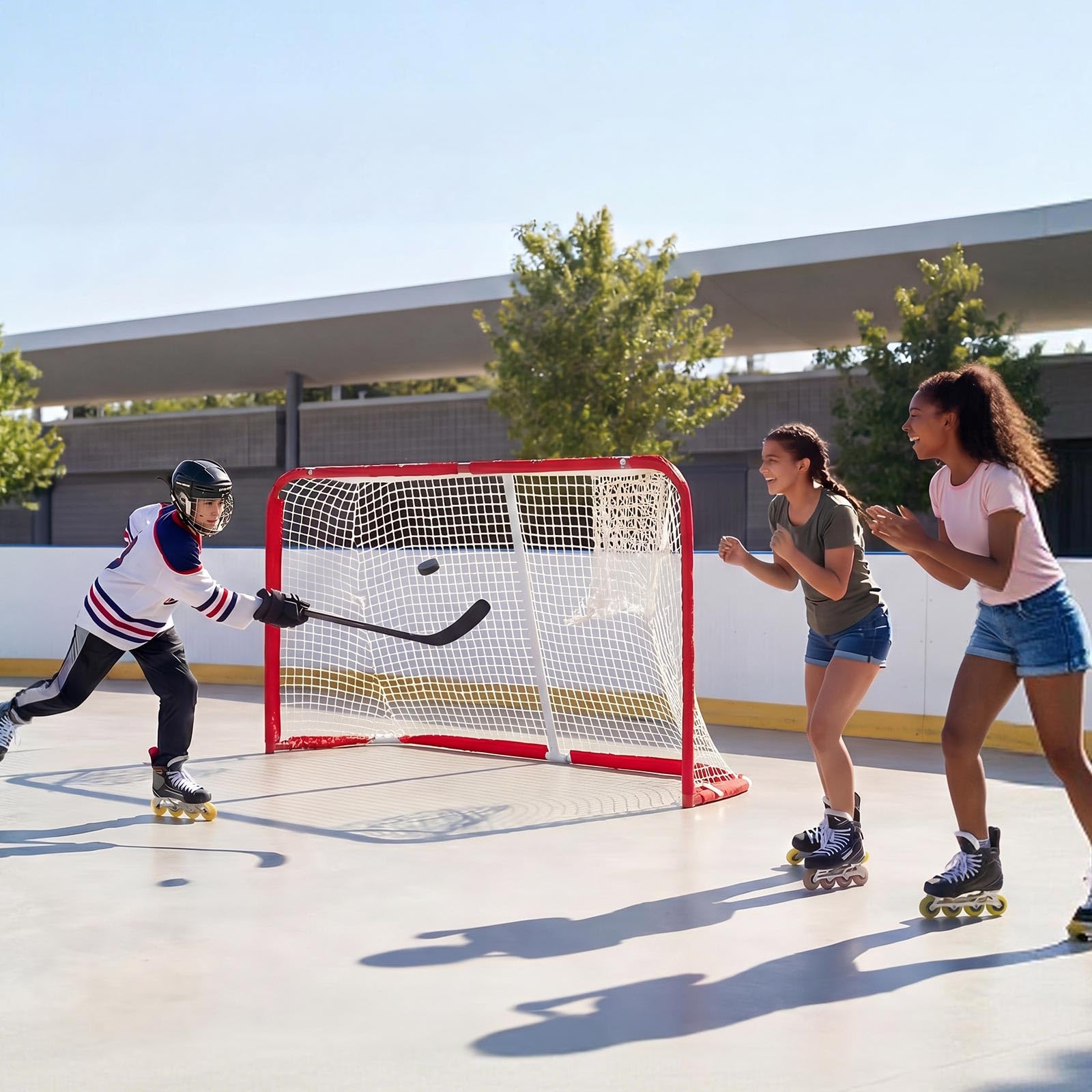 VEVOR Bersaglio da hockey su strada, strada in acciaio pesante + reti da hockey su rotelle, rete da hockey durevole per interni ed esterni, leggero, allenamento portatile, facile da montare per