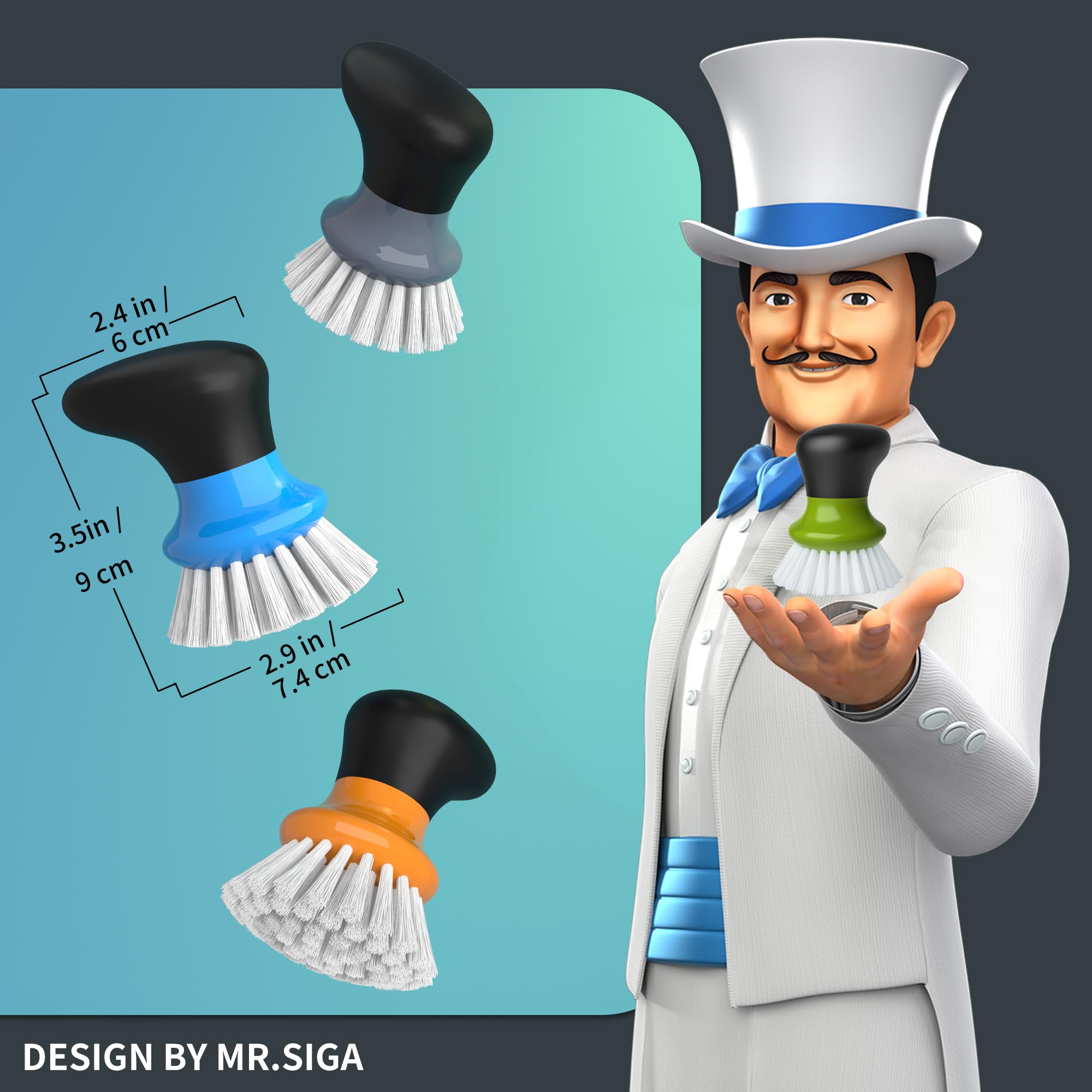 MR.SIGA Cepillo de Palma con Mango ergonómico para Limpieza de Cocina, Verde, Paquete de 2