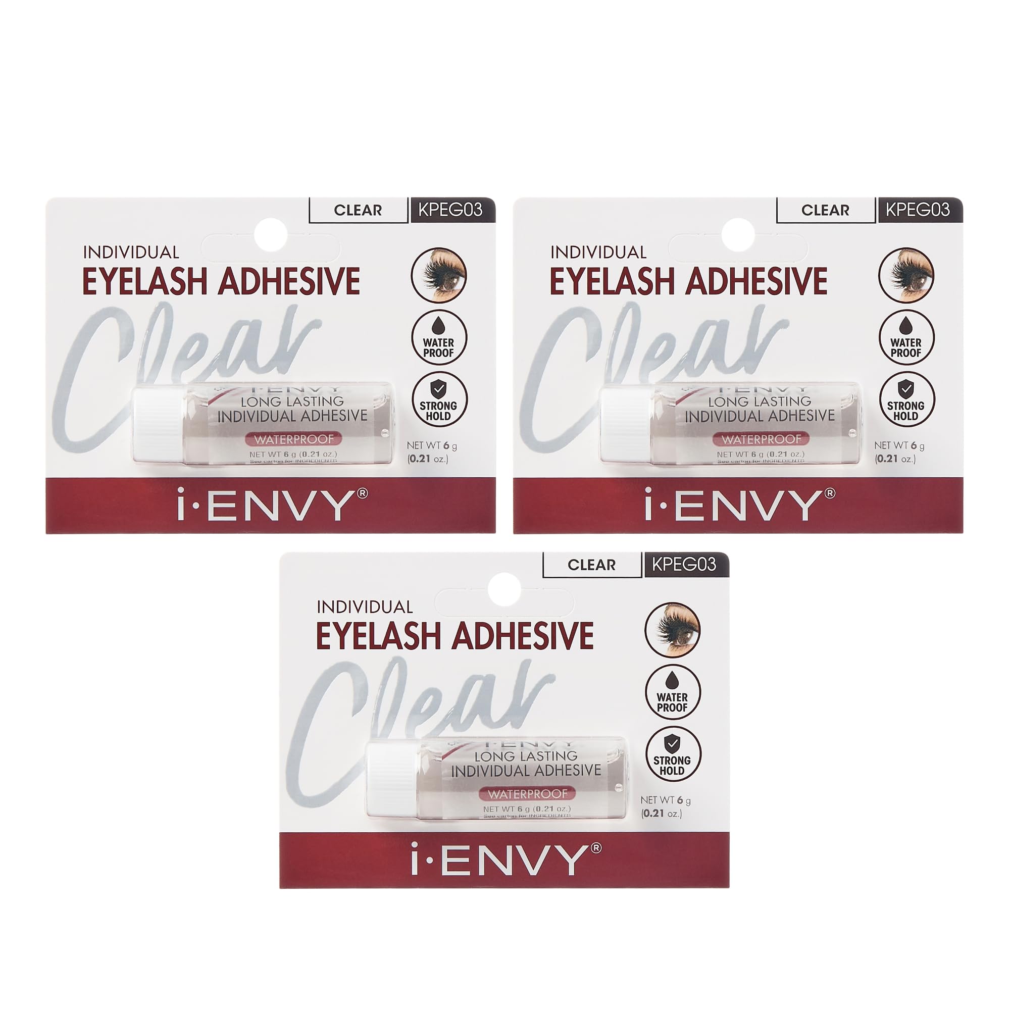 Kiss I Envy Clear 03 Eyelash Adhesive Individual 0.21 Ounce (6ml) (3 Pack)